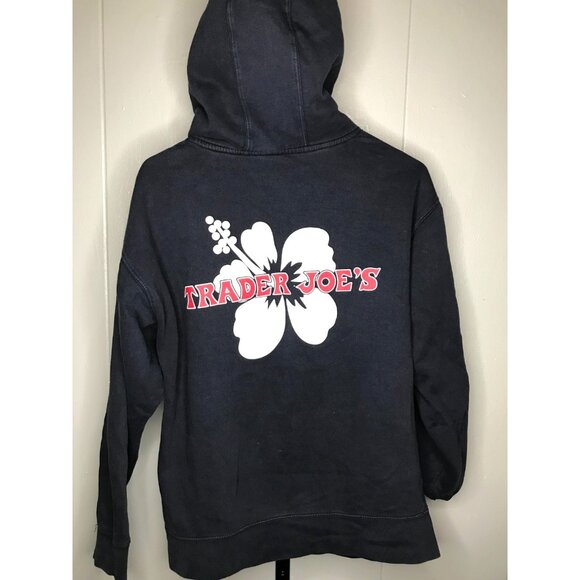 Vintage 90's Trader Joes Sweatshirt Hoodie Zip up Men Blue Hibiscus Flower sz MD - Picture 1 of 6